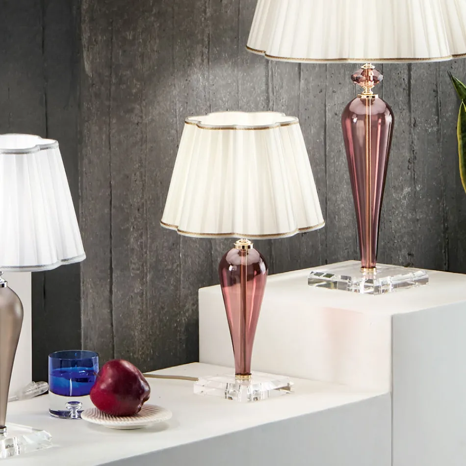 Classic Table Lamp Handmade in Glass and Crystal - Mariangela Viadurini