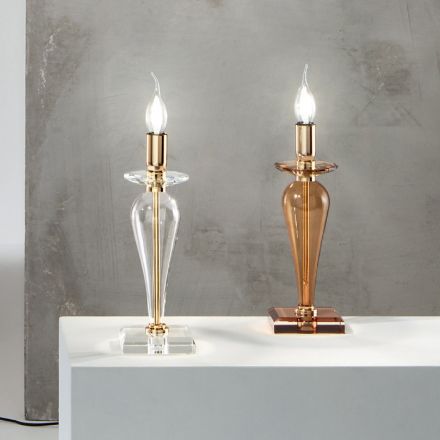 Classic Table Lamp in Handmade Italian Glass and Gold Metal - Oliver Viadurini