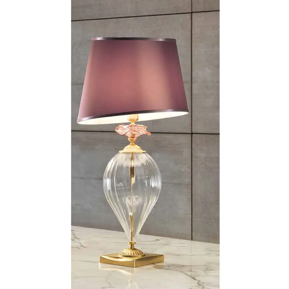 Classic Artisan Glass Table Lamp and Luxury Lampshade - Flanders Viadurini