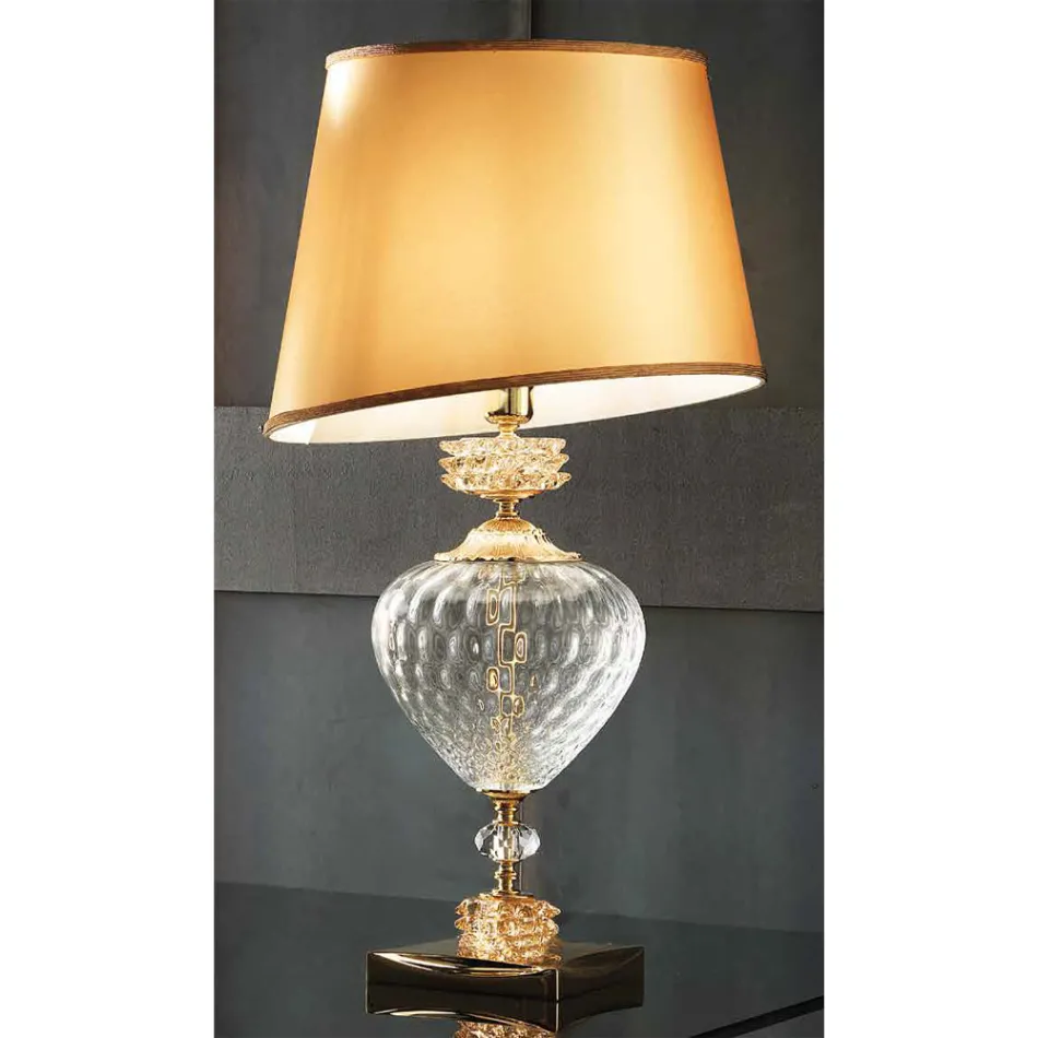 Classic Italian Artisan Glass Table Lamp and Lampshade - Saline Viadurini