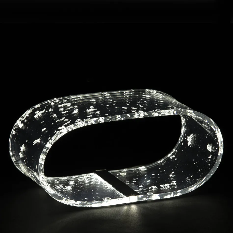 Acrylic Crystal Table Lamp and Gold, Silver or Copper Leaf - Gnassi Viadurini