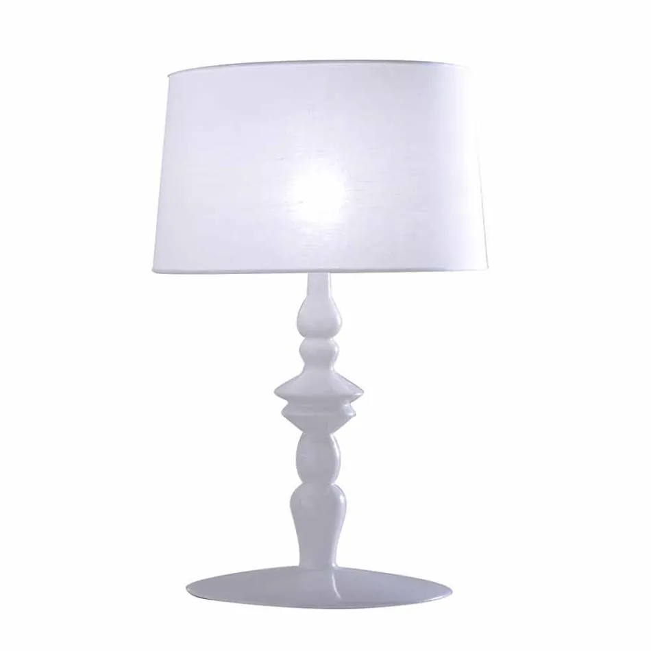Table Lamp in White Ceramic and Linen Lampshade 2 Dimensions - Cadabra Viadurini