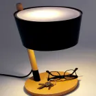 Table Lamp in Beech with Details in Metal and Vegan Leather - Avetta Viadurini