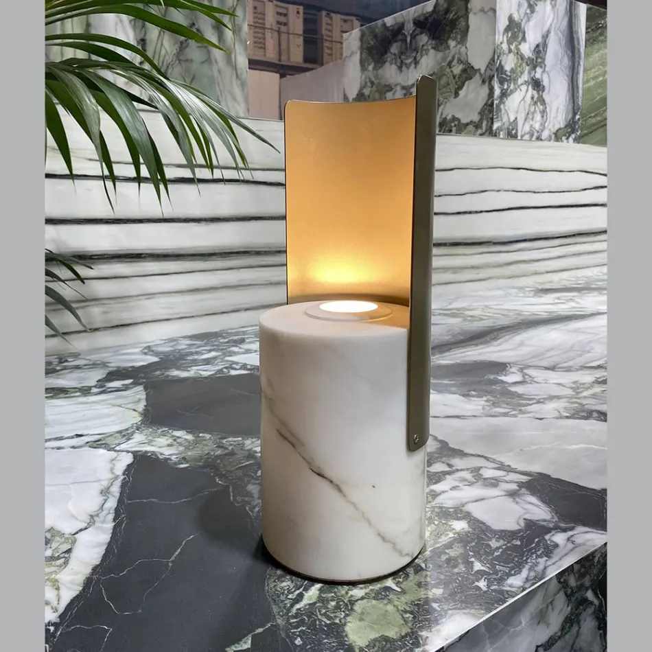 Table Lamp in Paonazzo Marble and Metal Made in Italy - Azumane Viadurini