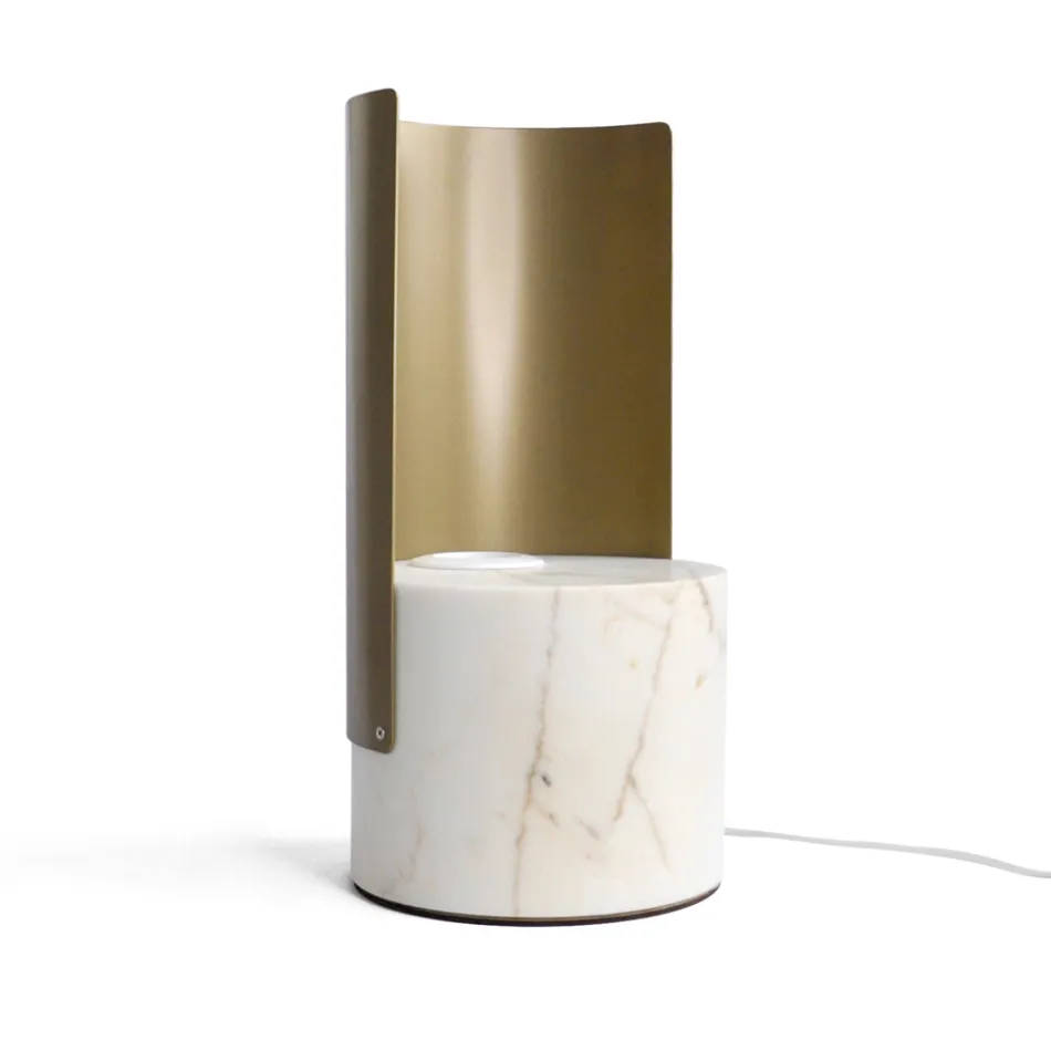 Table Lamp in Paonazzo Marble and Metal Made in Italy - Azumane Viadurini