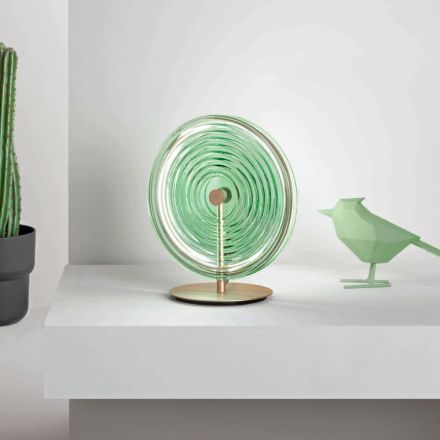 Table Lamp in Metal and Glass Decorated with Concentric Lines - Hackberry Viadurini