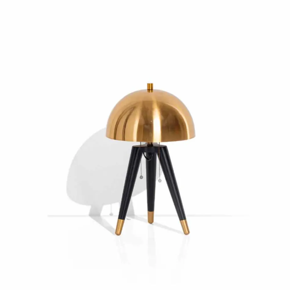 Table Lamp in Black Metal and Brushed Brass Made in Italy - Peter Viadurini