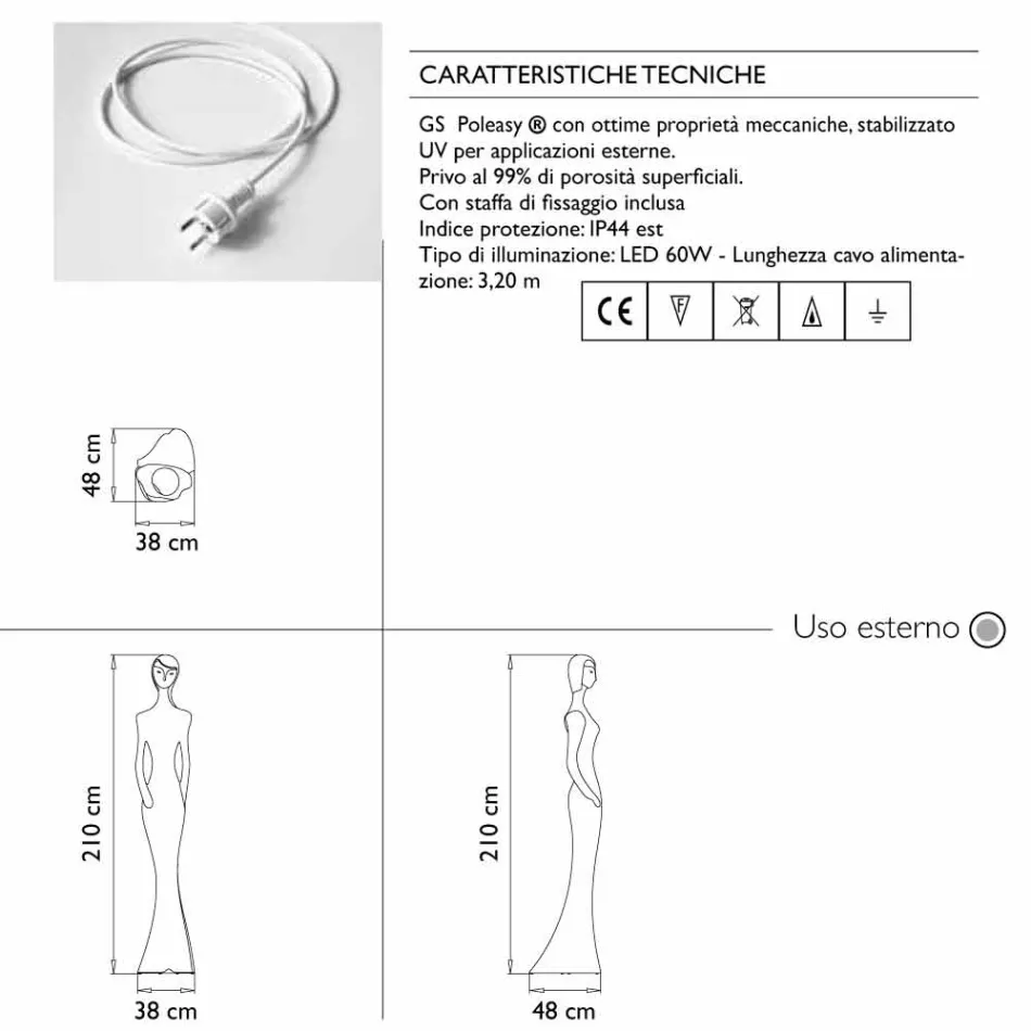 Floor Lamp with Led Light Modern Design for Outdoors - Penelope by Myyour Viadurini