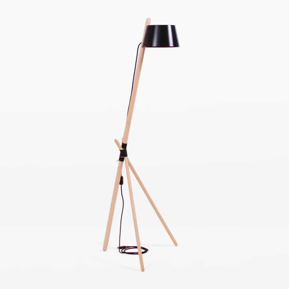 Design Floor Lamp in Beech Wood and Lacquered Metal - Avetta Viadurini