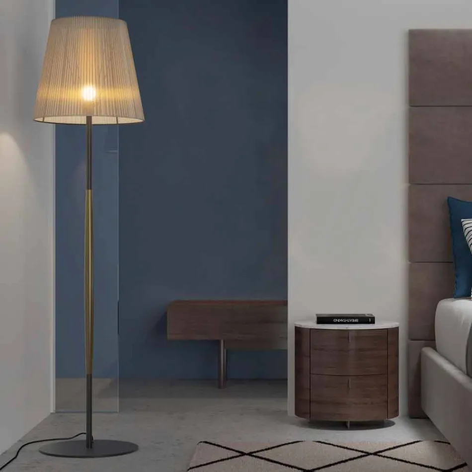 Design Floor Lamp in Metal, Wood and Organza Made in Italy - Boom Viadurini