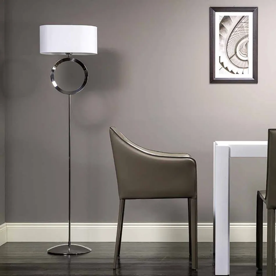 Floor lamp in steel with white lampshade Hmax 149,5cm Moon Viadurini