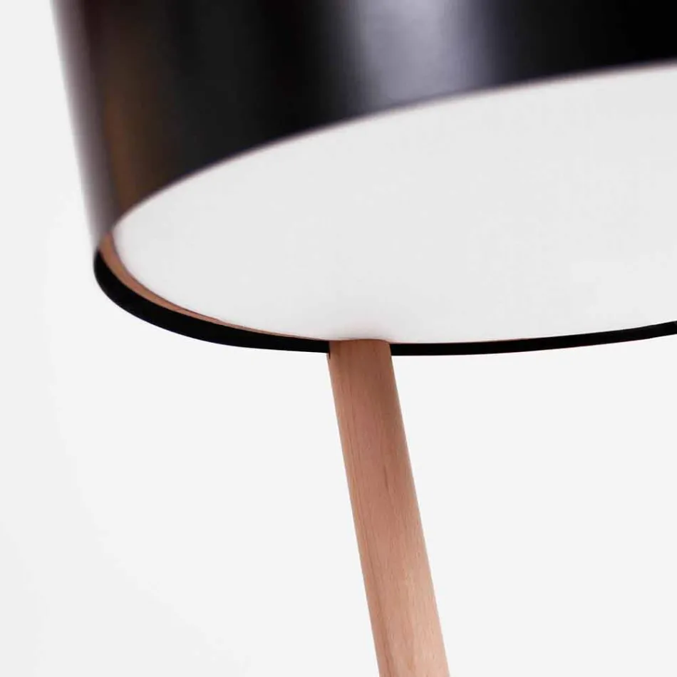 Floor Lamp in Wood and Metal with Details in Vegan Leather - Avetta Viadurini