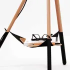 Floor Lamp in Wood and Metal with Details in Vegan Leather - Avetta Viadurini