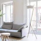 Floor Lamp in Wood and Metal with Details in Vegan Leather - Avetta Viadurini