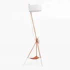 Floor Lamp in Wood and Metal with Details in Vegan Leather - Avetta Viadurini