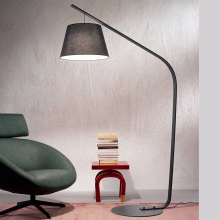 Metal Floor Lamp with Fabric Covered Lampshade - Rivella Viadurini