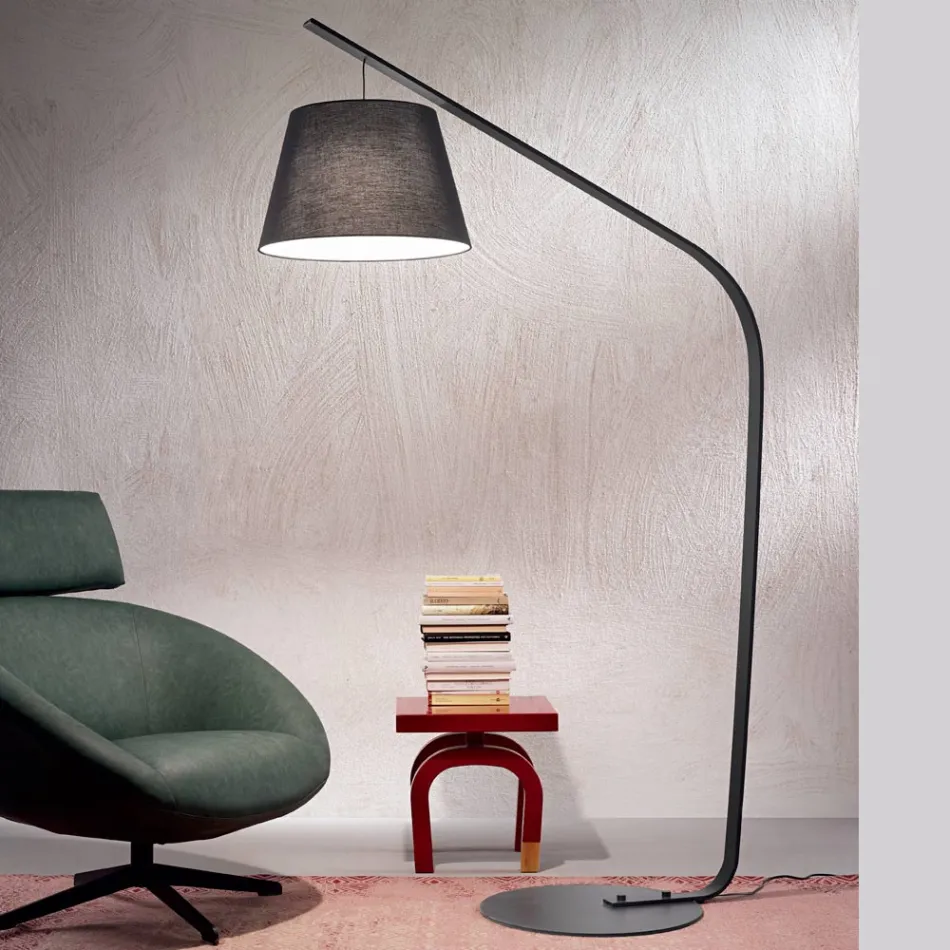 Metal Floor Lamp with Fabric Covered Lampshade - Rivella Viadurini