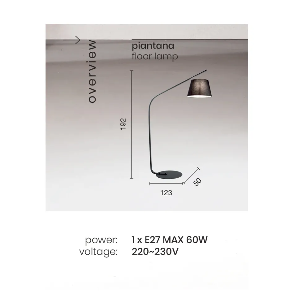 Metal Floor Lamp with Fabric Covered Lampshade - Rivella Viadurini