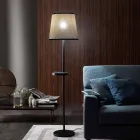 Floor Lamp in Black Metal and Rattan with Shelf Made in Italy - Livia Viadurini