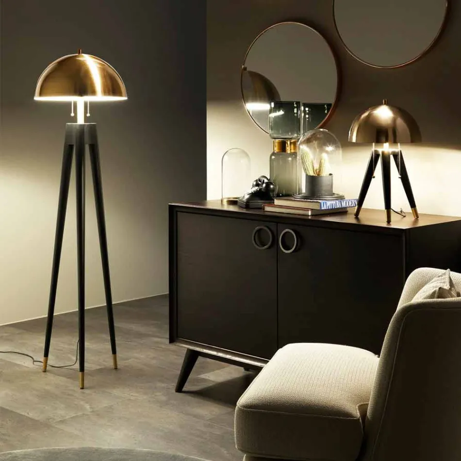 Modern Floor Lamp in Metal and Brushed Brass Made in Italy - Peter Viadurini