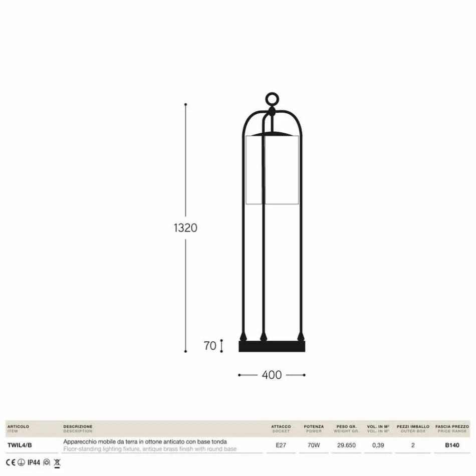Floor lamp for outdoor brass Pitosforo Viadurini