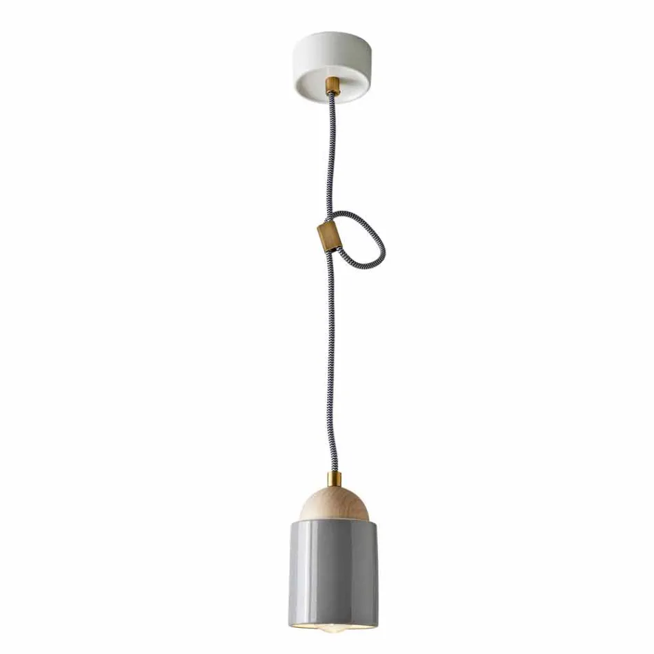 Suspension design lamp made of wood and ceramic made in Italy Asia Viadurini