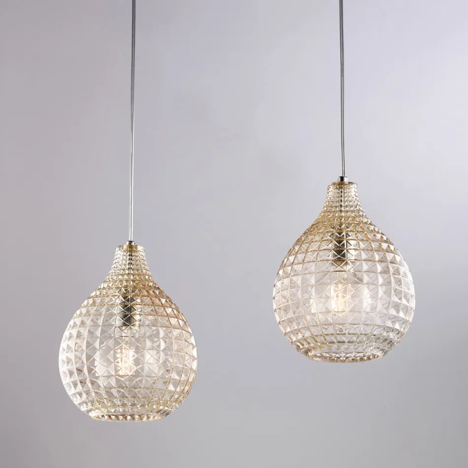 Atlas Glass Metal Design Lamp with Crystal Pendants Viadurini