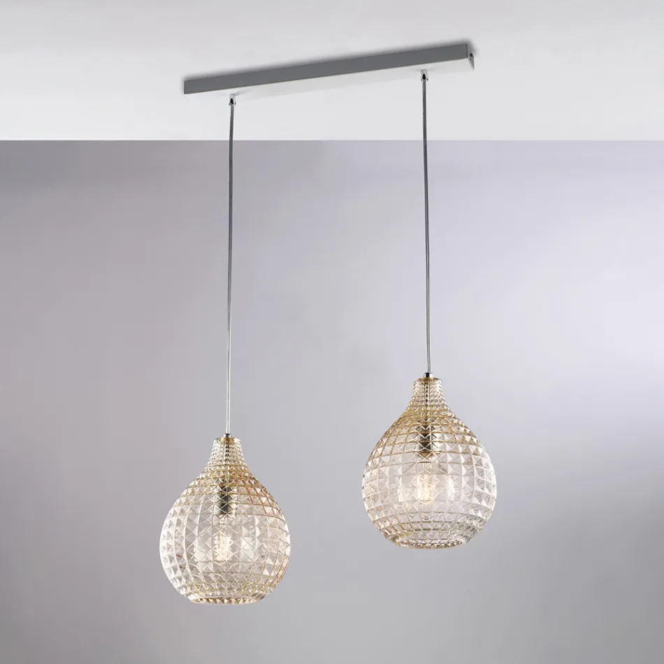 Atlas Glass Metal Design Lamp with Crystal Pendants Viadurini