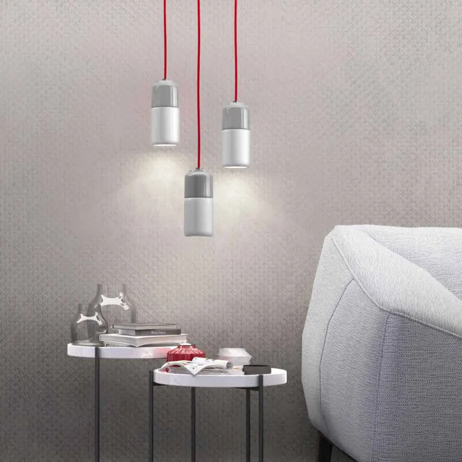 Suspended design lamp in ceramic and aluminum made in Italy Asia Viadurini