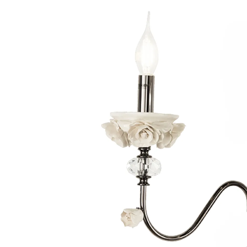 Flambeaux 7 Lights Classic Lamp in Porcelain and Blown Glass - Eteria Viadurini
