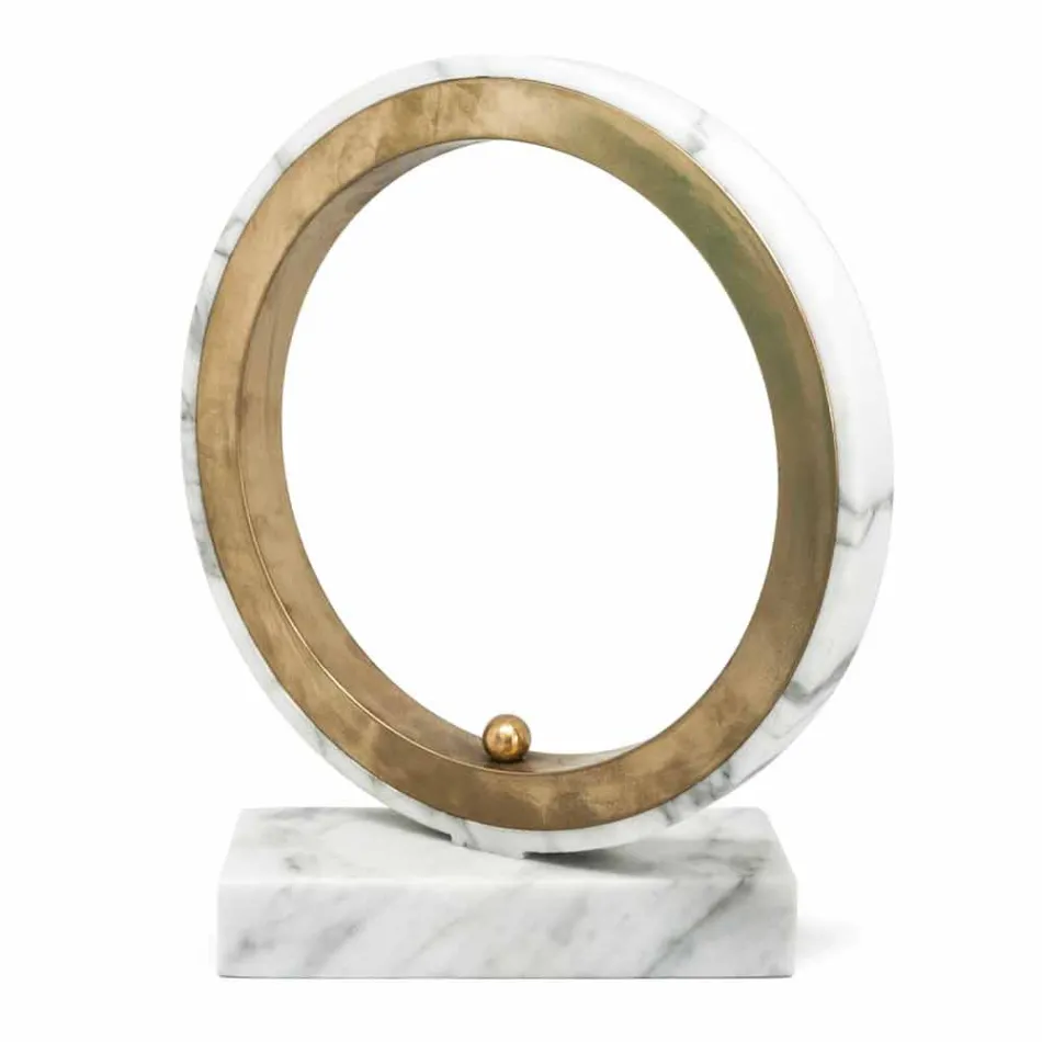 Lamp in White Carrara Marble and Brass Made in Italy 2 Dimensions - Nazife Viadurini