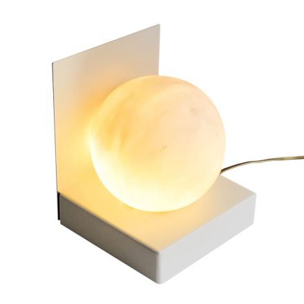 Metal Lamp with White Sphere in Satin Marble Made in Italy - Issei Viadurini