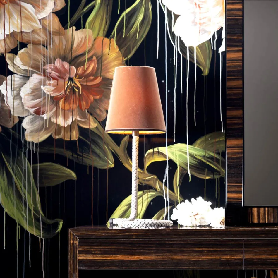 Grilli Snake design fabric and leather table lamp made in Italy Viadurini