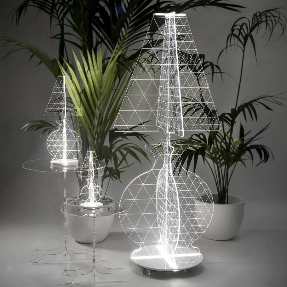 Modern Laser Marked Plexiglass Floor Lamp 3 Sizes - Raissa Viadurini