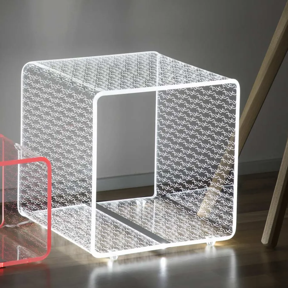 Led Lamp Luminous Transparent Acrylic Coffee Table Laser Decor - Robiola Viadurini