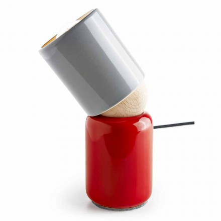 Modern table lamp made of ceramic and beech wood made in Italy Asia Viadurini