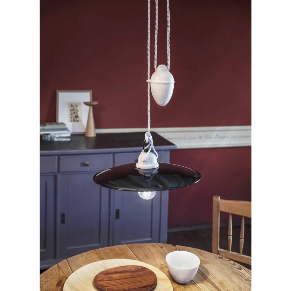 Suspended ups and downs lamp in white ceramic and black metal - power Viadurini