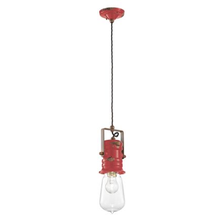 Industrial Design Suspension Lamp in Iron, Glass and Ceramic - Urban Viadurini