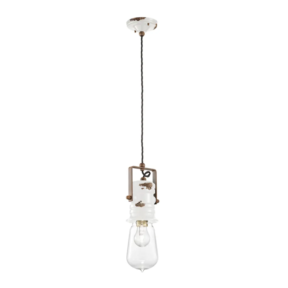 Industrial Design Suspension Lamp in Iron, Glass and Ceramic - Urban Viadurini