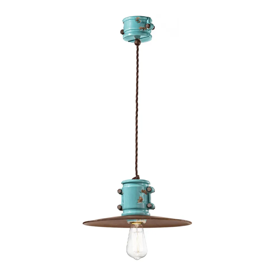 Suspension Lamp in Iron and Industrial Handmade Ceramic - Urban Viadurini
