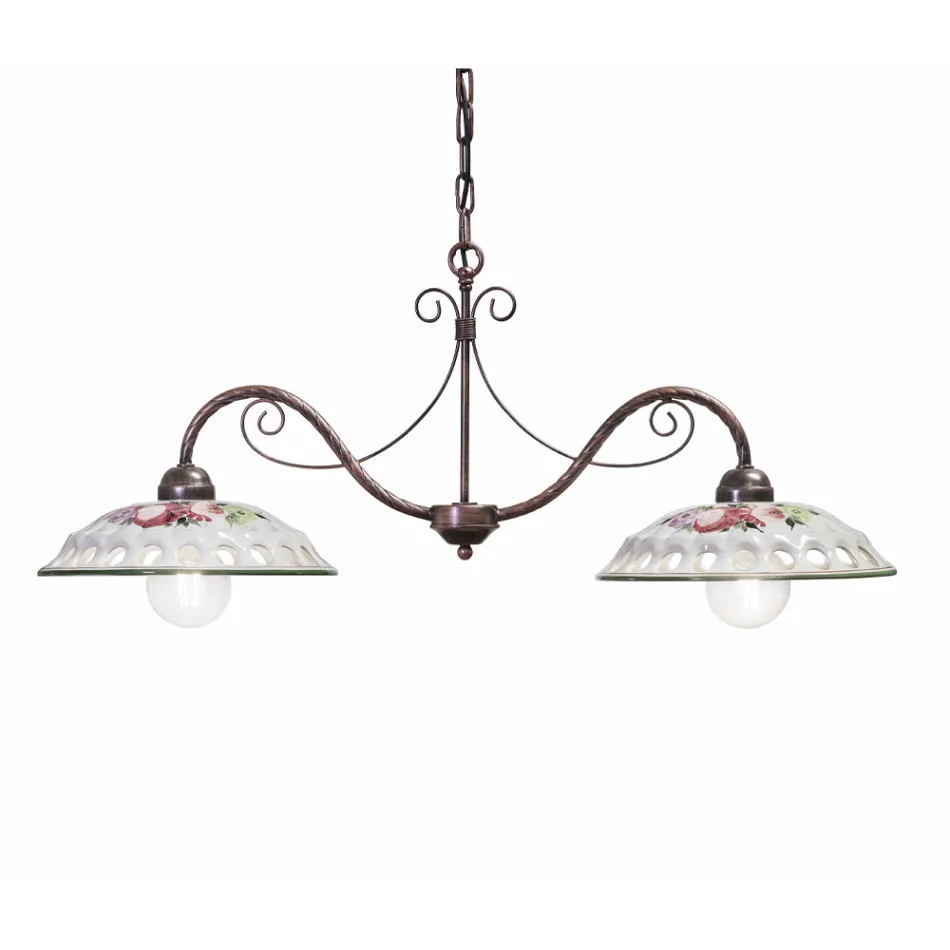 Hanging Lamp 2 Lights in Handmade Ceramic with Passanastri - Naples Viadurini