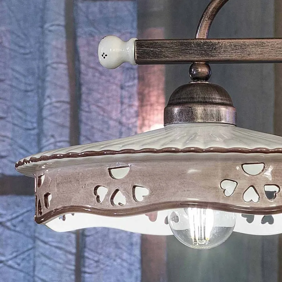 Vintage Hanging Lamp 2 Lights in Handmade Iron Ceramic - Alessandria Viadurini