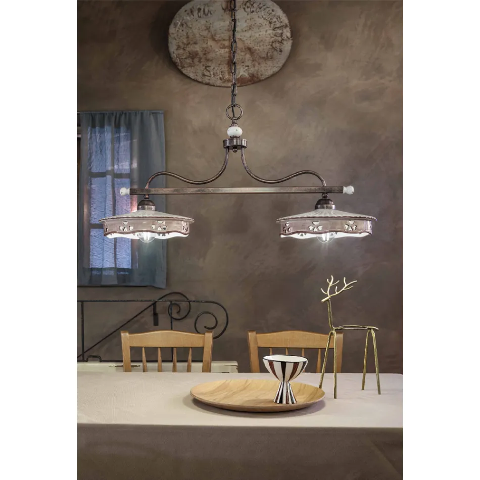 Vintage Hanging Lamp 2 Lights in Handmade Iron Ceramic - Alessandria Viadurini