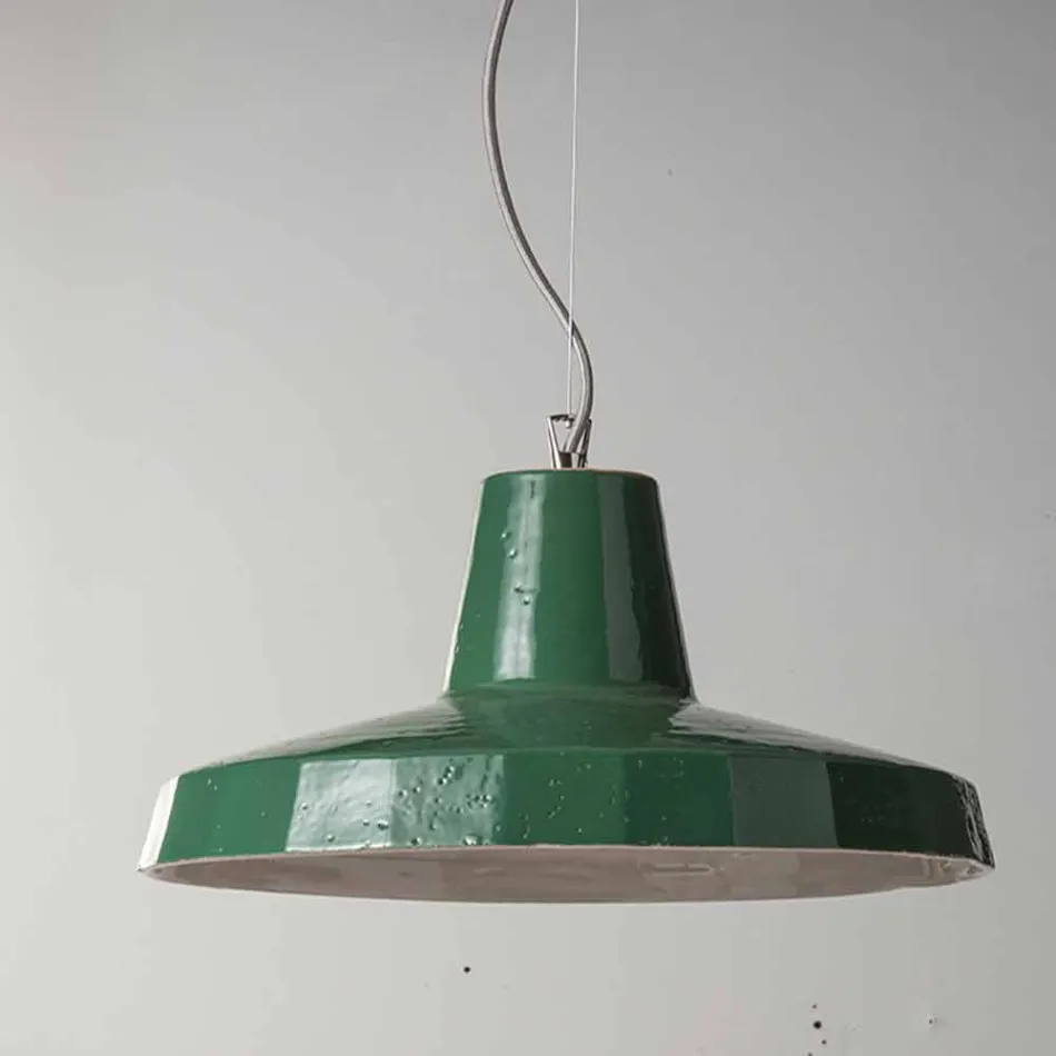 Hanging lamp 42 cm in brass and Tuscan majolica Rossi - Toscot Viadurini