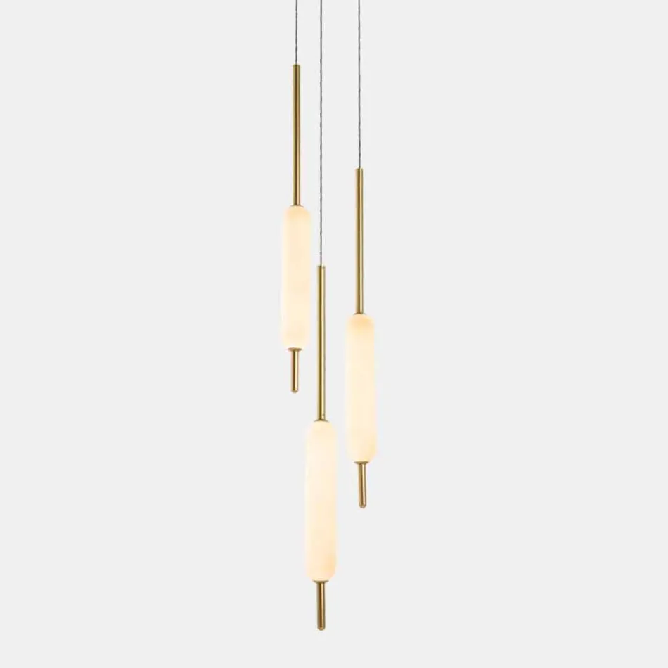 Suspended Lamp with 1, 3 or 6 Lights in Brass Modern Design - Typha by Il Fanale Viadurini