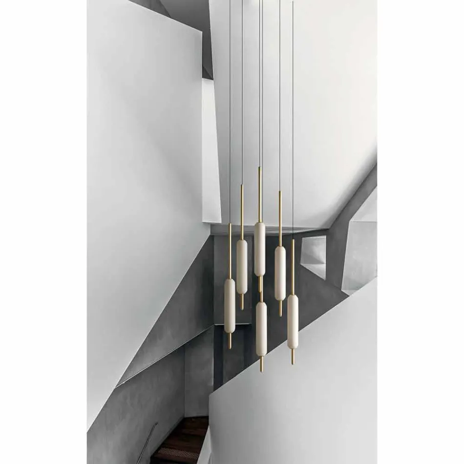 Suspended Lamp with 1, 3 or 6 Lights in Brass Modern Design - Typha by Il Fanale Viadurini