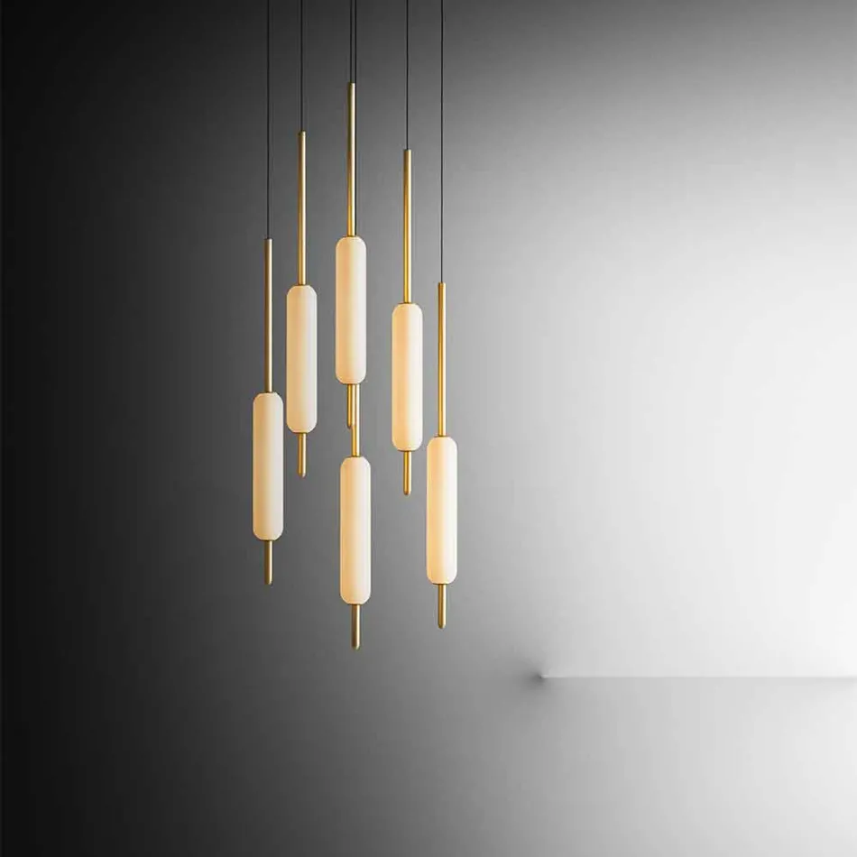 Suspended Lamp with 1, 3 or 6 Lights in Brass Modern Design - Typha by Il Fanale Viadurini