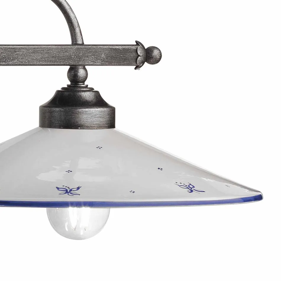 Hanging Lamp with 2 Lights in Hand Painted Ceramic and Iron Design - Asti Viadurini