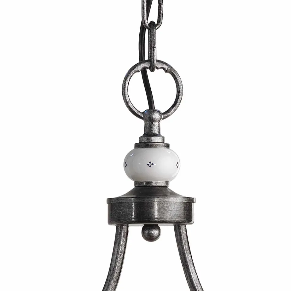 Hanging Lamp with 2 Lights in Hand Painted Ceramic and Iron Design - Asti Viadurini