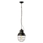 Handcrafted Hanging Lamp in Iron and Ceramic with Grid - Industrial Viadurini